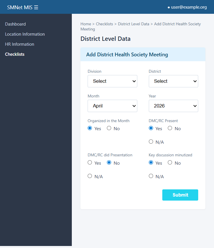 Add District Health Society meeting form